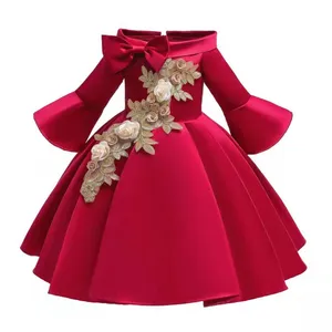 Robe de bal pour filles de 3 à 8 ans, petite robe princesse en Satin, sans épaules, manches mi-longues, robe de spectacle pour tout-petits, pour mariage