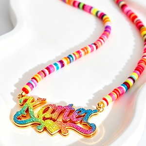 Collana Personalizzata con Nome Colorato, Ciondolo con Nome Sfumato Arcobaleno, Catena con Perline Carine <span class=keywords><strong>per</strong></span> <span class=keywords><strong>Bambine</strong></span> - Product Image 2