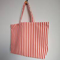 Sac fourre-tout en coton épais personnalisé rayé imprimé logo rouge blanc sac fourre-tout pliant fermeture éclair sac fourre-tout en toile avec de longues poignées Web