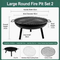 Barbecue portable rond noir pour camping et extérieur, foyer à bois avec pieds pliables et grille de cuisson