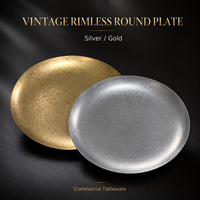 Assiette sans rebord en acier inoxydable, finition vintage polie 304, compatible micro-ondes, plateau de service, plat à dessert coréen, vaisselle de restaurant, OEM