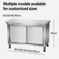Table de travail en acier inoxydable pour cuisine commerciale avec armoire à porte coulissante, rangement sous étagère, station de préparation robuste pour restaurant