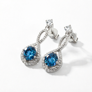Luxury Blue Moissanite Drop <b>Earrings</b> 925 Sterling Silver Round Cut <b>Halo</b> Dangle Women's Wedding Jewelry - Product Image 1