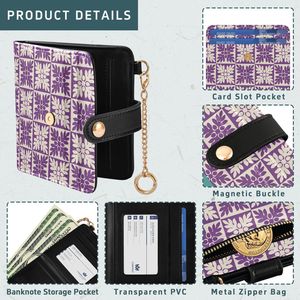 <span class=keywords><strong>Portefeuille</strong></span> court pour <span class=keywords><strong>femme</strong></span> en cuir PU violet hawaïen avec motif Ulu, porte-cartes, pochette, fermeture éclair et boucle - Product Image 6