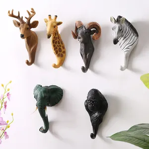 Durevole 3D <span class=keywords><strong>resina</strong></span> decorativa cervo ganci da parete Zebra corna chiave appendiabiti fattoria bagno appendiabiti per gioielli - Product Image 1