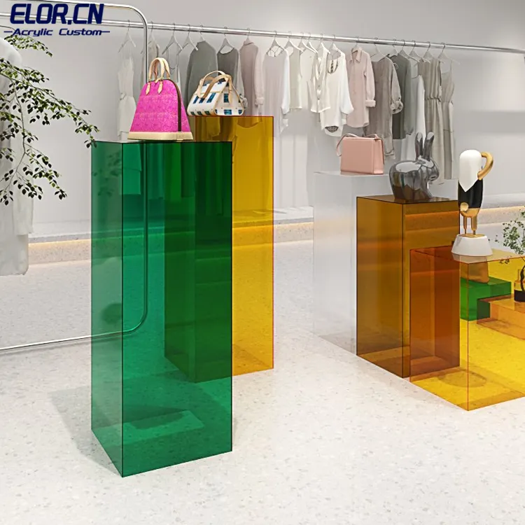 Elor المهنية التخصيص الملونة رف عرض من الأكريليك لمتجر بوتيك نافذة عرض الديكور في متجر الملابس