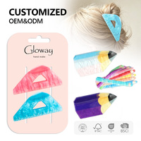 Vente en gros de pinces à cheveux amusantes en acrylique en forme de crayon et règle, grandes pinces pour femmes, accessoires en vrac