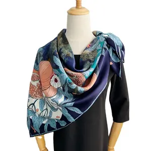 Women's Large Floral Print Hijab Scarf Silk Satin Square Head Shawl  Scarfs 35"