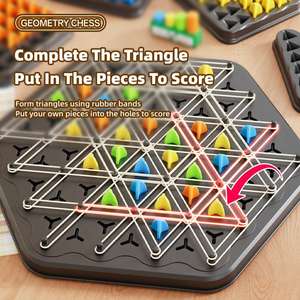 เกมหมากรุกเรขาคณิตแบบอินเทอร์แอคทีฟ บอร์ดทริกเกิล ฝึกฝนการเชื่อมโยงด้วยยางรัดพลาสติก สำหรับการฝึกตรรกะสำหรับครอบครัว - Product Image 4