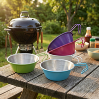 Bol de préparation pour barbecue en acier inoxydable écologique vert clair et gris clair avec échelle de mesure, tasse à marinade et sauce, suspendable pour barbecue extérieur