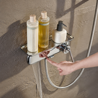 Étagère murale moderne réglable en hauteur avec barre coulissante pour robinet de douche en laiton, finition brossée, 1 poignée, effet pluie et cascade