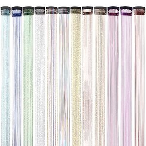 Extensiones de Cabello con Brillo, 12 Piezas, Kit de Extensiones de Cabello con Clip para Niñas, 22 Pulgadas, Brillantes, Relucientes, de Hadas - Product Image 2