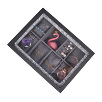 Boîte à bijoux de luxe en cuir PU avec dessus en verre, intérieur en velours, organiseur de rangement pour montres et bijoux
