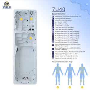 Spa de natation extérieur moderne Balboa, bain à remous autoportant en acrylique à deux zones pour la natation et le surf, grande <span class=keywords><strong>piscine</strong></span> sans fin - Product Image 2