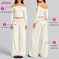 Ensemble de yoga Janya pour femme : pantalon large à taille pliante, haut court à manches longues, à pois, extensible dans les quatre sens, léger, pour la gym et le fitness
