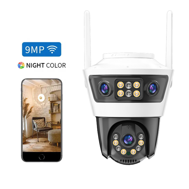 9mp 3 Lens Linkage Network Ip Network Well Camera Ip Pir Waterproof Ip66 Security Camera Wi-fi Camera