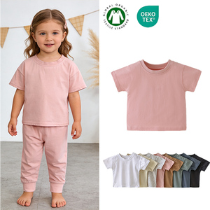 Kaos Bayi Polos Lengan Pendek Musim Panas Ukuran Besar Bahan Katun Organik Kerah O Kustom - Product Image 1