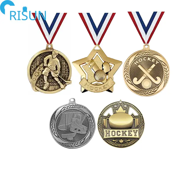 Pabrik medali hoki olahraga Logo khusus Handball kriket Olahraga murah lembut keras Enamel penghargaan medali hoki ras dengan pita