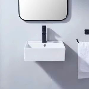 Lavabo de Baño Moderno de Cerámica Montado en Pared, Cuadrado, Blanco, Pequeño, con un Solo Orificio para Grifo, Duradero y Fácil de Instalar - Product Image 2