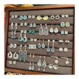 joyas plata de ley 925 sapphire 925 silver elegant enamel star earrings aretes con opalo sterling silver zirconia stud earrings