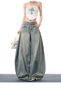 Pantaloni in Denim a vita alta da <span class=keywords><strong>donna</strong></span> taglie forti con <span class=keywords><strong>Jeans</strong></span> larghi a tinta unita tessuto a lavaggio leggero Casual per la primavera - Product Image 3