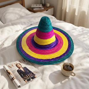Sombrero Mexicano de Vaquero Personalizable con Rayas Coloridas de Hierba Natural, 48-50cm de Circunferencia de Cabeza, para Playa, Aire Libre, Unisex, Adulto - Product Image 5