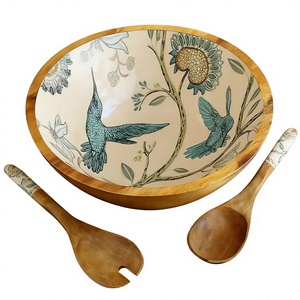 Tazón de Madera Hecho a Mano, Ecológico y Duradero, con Diseño Floral de Aves, Apto para Lavavajillas, para Servir Alimentos, Fiestas, Regalos, con Logotipo Personalizado - Product Image 3