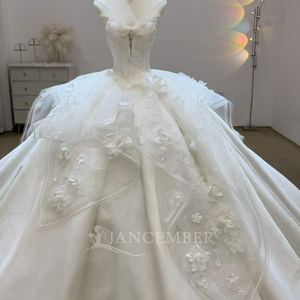 Lsjj155 Luxury <b>Wedding</b> Dress Spaghetti Straps 3D Floral Applique Layered Ruffle Formal Princess Bridal Ball Gown Jancember - Product Image 5