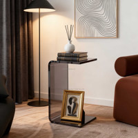 Table d'appoint de luxe moderne en acrylique gris personnalisée pour salon, table d'angle pour canapé, table à magazines pour balcon, meubles de décoration intérieure
