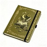 Carnet de notes A5 en cuir PU avec dorure or, couverture rigide, motif sorcière, 160 g/m², pages à pois épaisses, journal intime, cadeau