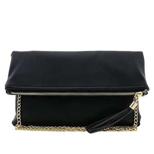 Bolso de mano tipo sobre con borlas cruzadas para <span class=keywords><strong>mujer</strong></span>, <span class=keywords><strong>Cartera</strong></span> de mano tipo sobre cruzada, con correa de cadena, elegante y portátil para noche, color negro - Product Image 1