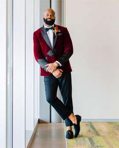 Kunden spezifische 2 Stück Herren Hochzeit Smoking Schal Revers Samt Sanfte Bräutigam tragen Slim Fit Groom smen Jacke Hosen Best Man Blazer - Product Image 1