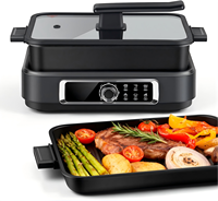 Slow Cooker Elektrische Bratpfanne 7,5Qt Multikocher mit 5-stufiger Hitzestufe, Antihaft-Pfanne, Kochtopf, spülmaschinenfest