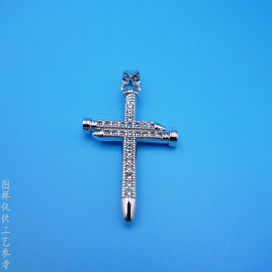 Custom Brass <b>Sandblasted</b> Cross Pendant With Micro Set Diamonds Silver Plated Religious Charm For Necklace - Product Image 3
