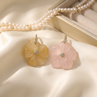 Breloque Fleur en Acier Inoxydable et Pierre Naturelle pour Collier – Cristal Blanc, Rose, Œil de Tigre, Turquoise, Aventurine, Obsidienne – Bijoux