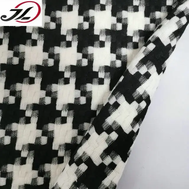 Hot Sale 100 Polyester Houndstooth Woven Tweed Wool Fabric For Winter Suit