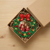 Ornamen Karangan Bunga Natal Berhias Manik-Manik, Bingkai Felt Buatan Tangan, Penyimpan Foto, Hadiah Kenangan Liburan, Grosir