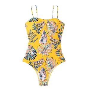 One-Piece Halter Bikini Swimsuit Women Sexy Plus Size Digital Print Floral Western Fabric High High Summer Trunks Set Beach Use