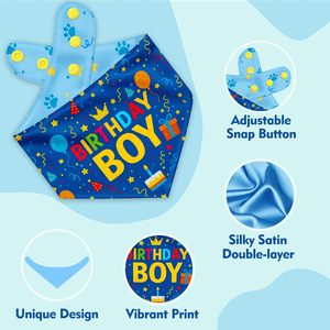 <span class=keywords><strong>Bandana</strong></span> per cani THLOH per compleanno, con bottoni a pressione, blu, a doppio strato, reversibile, in raso setoso, con stampa di lettere, taglia Media/Grande, per compleanno - Product Image 4
