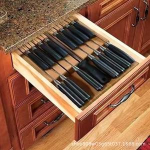 ชั้นวางมีดไม้ ชั้นเก็บของไม้เนื้อแข็ง ช่องใส่มีดหลายช่อง ขนาด 41 ซม. สำหรับจัดเก็บในครัว - Product Image 3