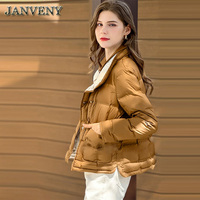 JANVENY 2024 nouveau hiver Double face léger doudoune femmes Double boutonnage chaud doux 90% blanc duvet de canard manteau court