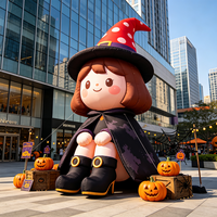 Décoration gonflable personnalisée pour Halloween, sorcière mignonne avec balai, en tissu Oxford, éclairage LED, résistante à l'eau, pour fête, événement, jardin