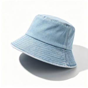 Washed Canvas Custom Logo Blank <b>Light</b> Blue Fisherman Bucket <b>Hat</b> Unisex Outdoor UV Protection OEM ODM Wholesale Image Style - Product Image 4