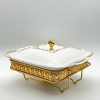 Plat de service carré en céramique doré tendance 1,2 L 1,8 L, ensemble chauffe-plats pour buffet, restaurant, mariage, fête