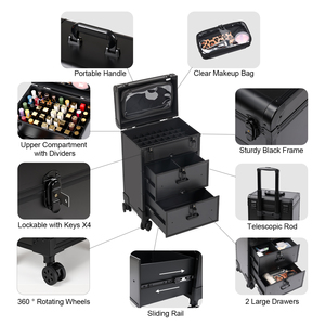 Maletín <span class=keywords><strong>de</strong></span> Maquillaje Profesional con Ruedas, Multicapa, Gran Capacidad, con Cajón <span class=keywords><strong>para</strong></span> Chicas - Product Image 3