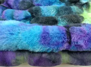 Разноцветная окрашенная галстуком ткань из кроличьего меха и спандекса для одеяла/воротника