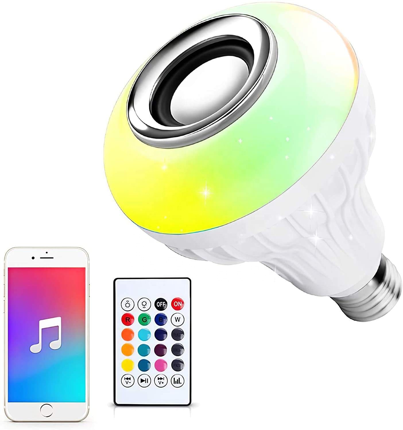 E27 lampu bohlam LED 12 watt, Speaker nirkabel RGB cerdas bisa diredupkan dengan remote control