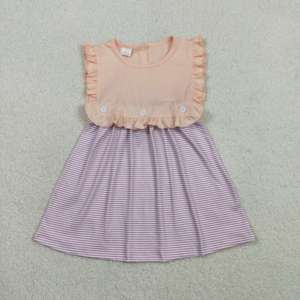 GSD3559 rts ชุดเดรสเด็กผู้หญิงฤดูร้อนสีชมพูสีม่วงพิมพ์ลายผีเสื้อความยาวระดับเข่าลายทางอีสเตอร์ชุดเดรสแขนกุดขายส่ง - Product Image 2