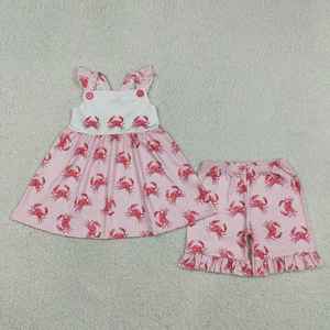 En stock, recién llegado: Conjunto de ropa de verano sin espalda con diseño de cangrejo para bebés y niñas pequeñas, venta al por mayor, ropa linda de boutique para bebés y niños. - Product Image 5
