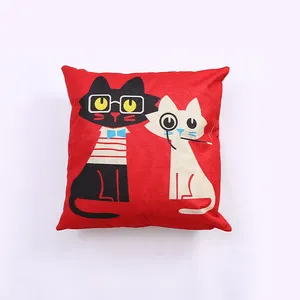 亚麻印花床枕靠垫套沙发sushion可爱涤纶靠垫套扔猫动物